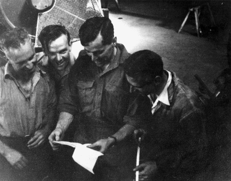The first cheque, 1954 - Jack de Chene, Alan Pitman, Les Whitcroft and Frank O’Halloran